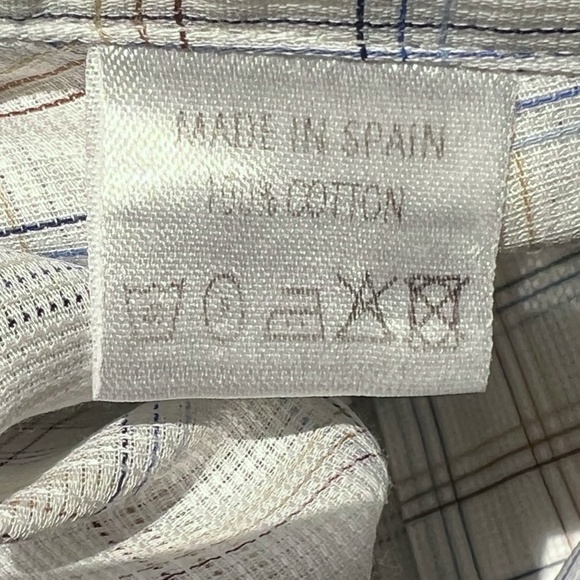 ERMENEGILDO ZEGNA WHITE W BLUE & BROWN GRID PATTERN CHECKED COTTON DRESS SHIRT - Picture 10 of 11